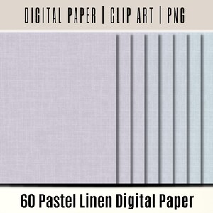 May include: 60 digital papers featuring a pastel linen texture in various shades of blue and purple.  The papers are perfect for scrapbooking, card making, and other craft projects.