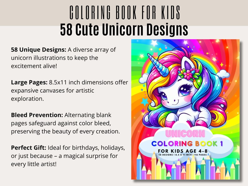 Cute Unicorn Coloring Pages for Kids, Unicorn Printables, Printable ...