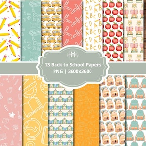 13 Back to School Paper PNG | Seamless Classroom Pattern, Teachers Graphics Education Bundle, printable stationary