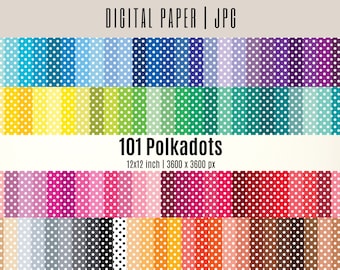 Polkadot Digital Scrapbook Paper: 101 Seamless Rainbow Patterns (12x12 JPG-files) (PDF Download)