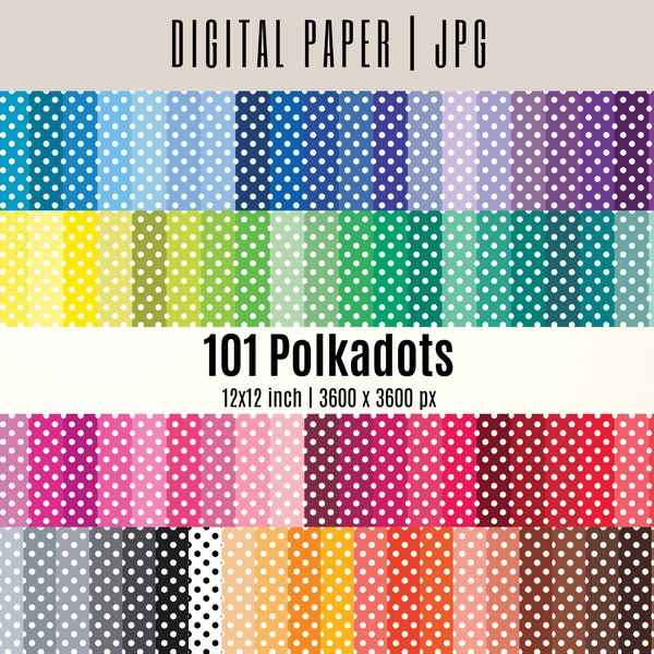 101 Tiny Polkadot Digital Paper Seamless digital rainbow polkadot paper, polkadot scrapbook, dot pattern 12x12 pastel neutral bright dark