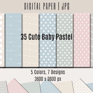 35 lindos papeles digitales con patrón de bebé pastel. Papel imprimible para scrapbooking, Papel de corazón pastel