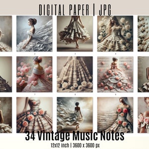 54 páginas de diario basura de música vintage, kit de papel de álbum de recortes digital, notas musicales imprimibles, hoja de collage, efímera de partituras, creación de tarjetas