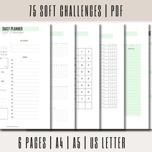 75 Soft Challenge Tracker Bundle: Pastel Green Goal Setting (Digital Download)