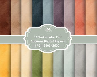 18 Watercolor Fall Backgrounds jpg | Autumn Tones Digital Paper Pack | Boho & Earthy colors | Thanksgiving digital paper jpg