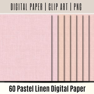 May include: 60 pastel linen digital papers in various shades of pink. These digital papers are perfect for scrapbooking, card making, and other craft projects.