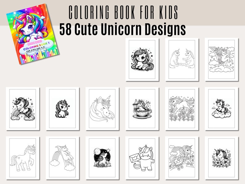 Cute Unicorn Coloring Pages for Kids, Unicorn Printables, Printable ...