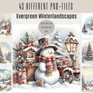 Aquarell Weihnachten Clipart - Winter Wunderland Clipart - Weihnachtskarten Clipart - Aquarell Clipart - Ferienzeit