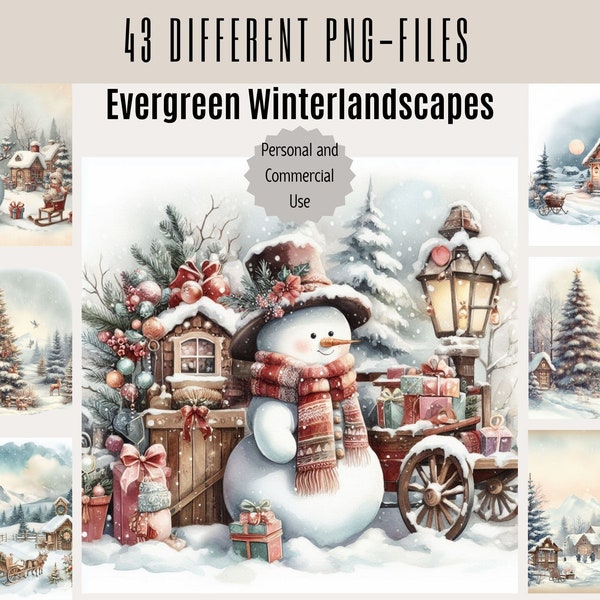 Watercolor Christmas Clipart - Winter Wonderland Clipart - Christmas Cards Clipart - Watercolor Clipart - Holiday Season