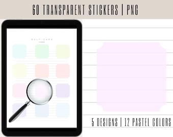 60 Pastel Digital Planner Stickers: Transparent PNG Student Sticky Notes (Digital Download)
