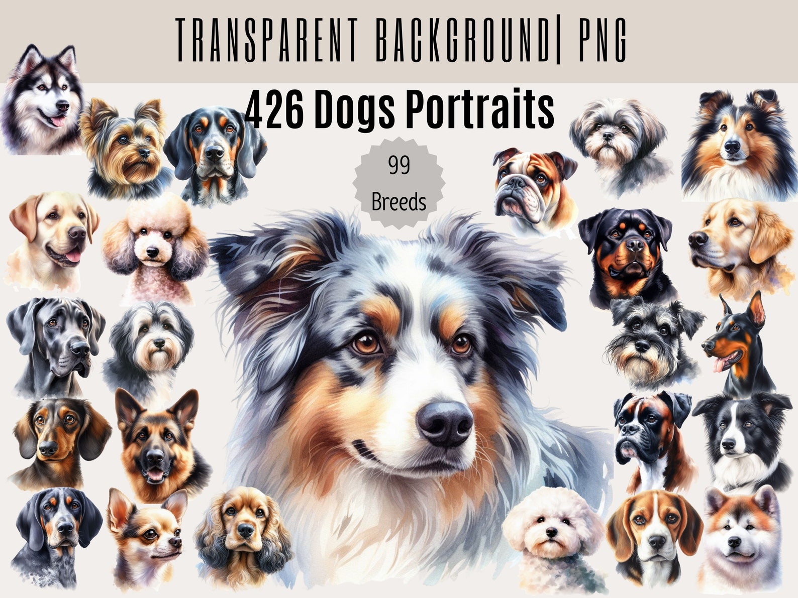 Watercolor Dog Clipart Bundle: 426 Dog Breeds PNG (digital Download) - Etsy
