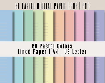 Pastel Lined Digital Paper: A4, US Letter (PDF & PNG)