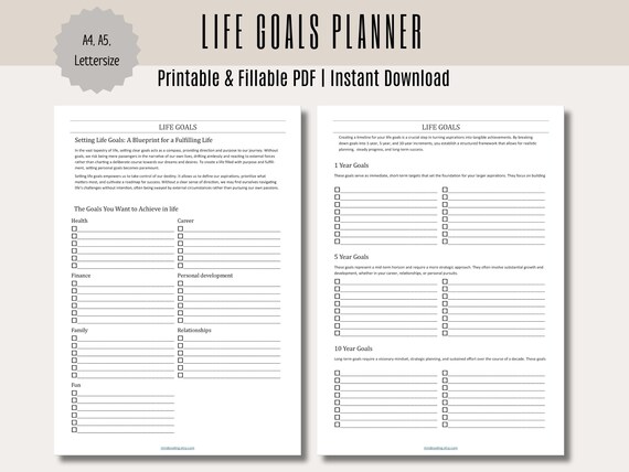 Life Goals Planner: Vision Board, A4/A5/Letter Size (Instant Download PDF)