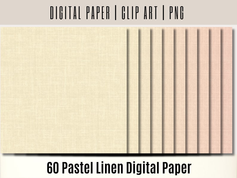 May include: 60 digital papers featuring a pastel linen texture in various shades of cream and pink.  The papers are perfect for scrapbooking, card making, and other craft projects.