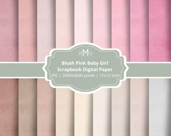 Blush Pink Watercolor Paper Pack: Baby Girl Scrapbook (Digital Download)