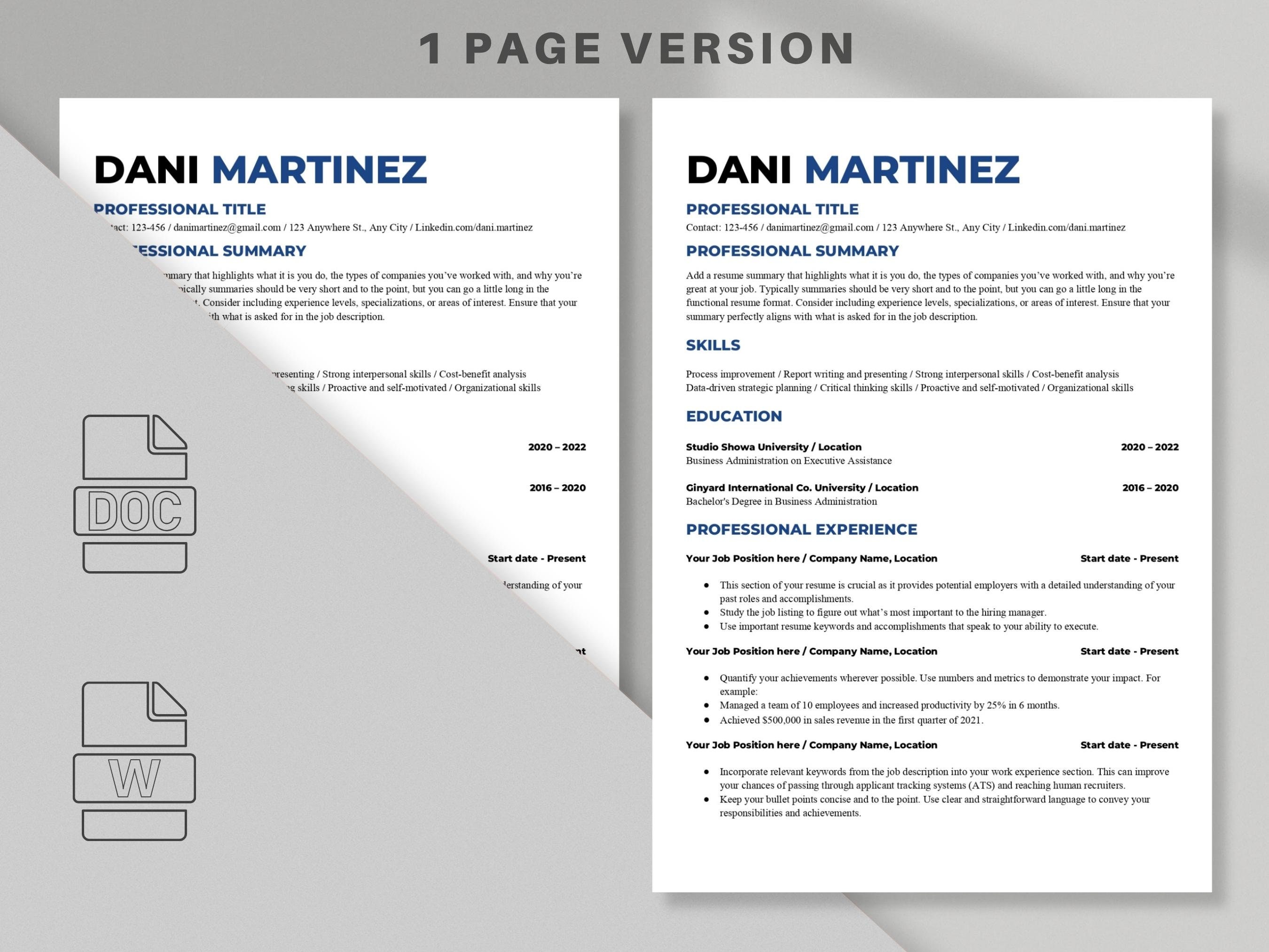Resume Template for Google Docs Google Docs Resume Template - Etsy