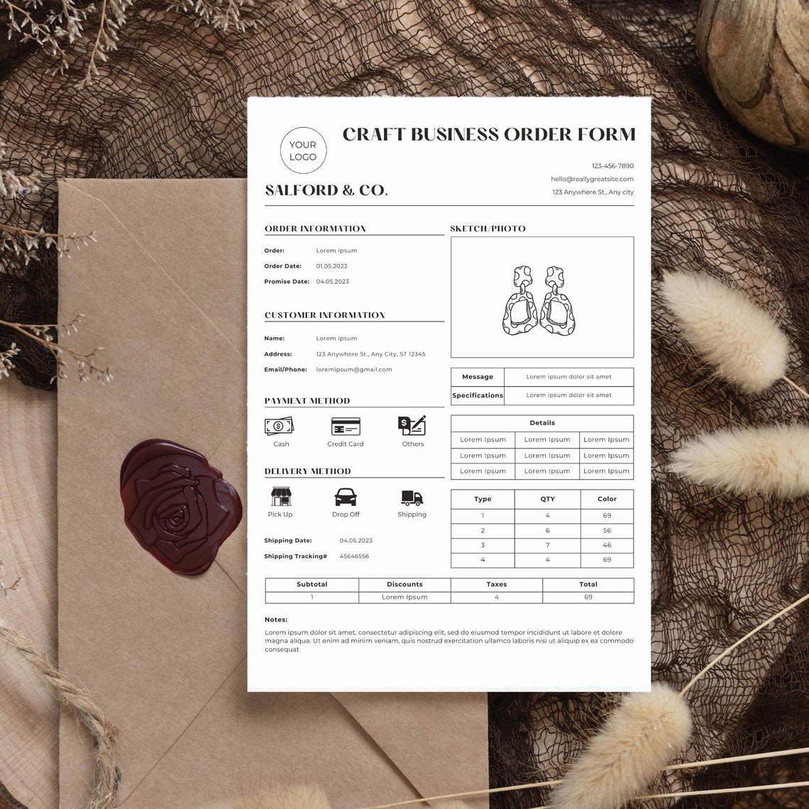 Order Form for Jewelry, Order Form for Craft Fair, Order Form Canva Editable, Order Form for ...