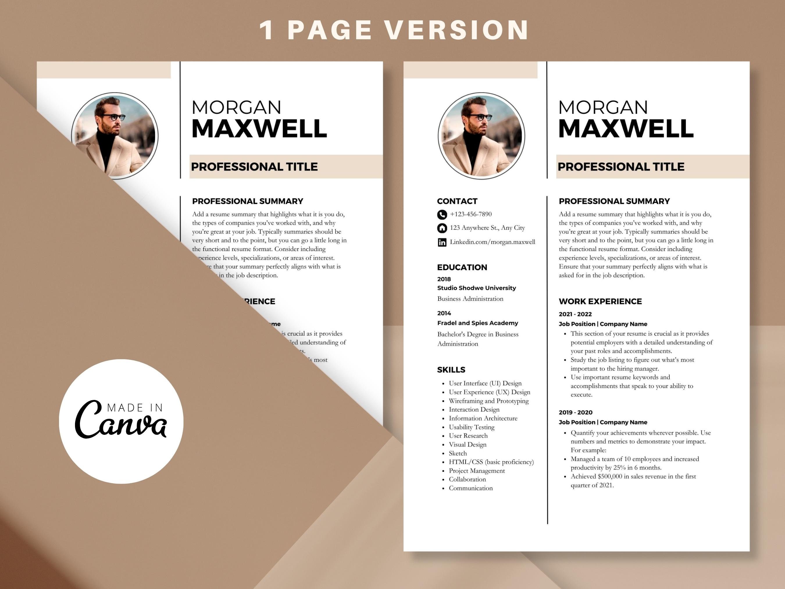 Resume Template Canva Resume Template With Photo CV Canva Creative ...