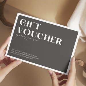 Vale de regalo en blanco y negro, plantilla de certificado de regalo editable de Canva, imprimible, cupón comercial editable por usted mismo, vale de tienda, minimalista