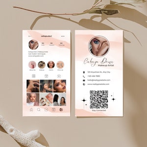 Instagram Business Card Template für Make-up Artist IG Business Card Lash Artist Canva Template, Small Business Visitenkarte mit QR Code