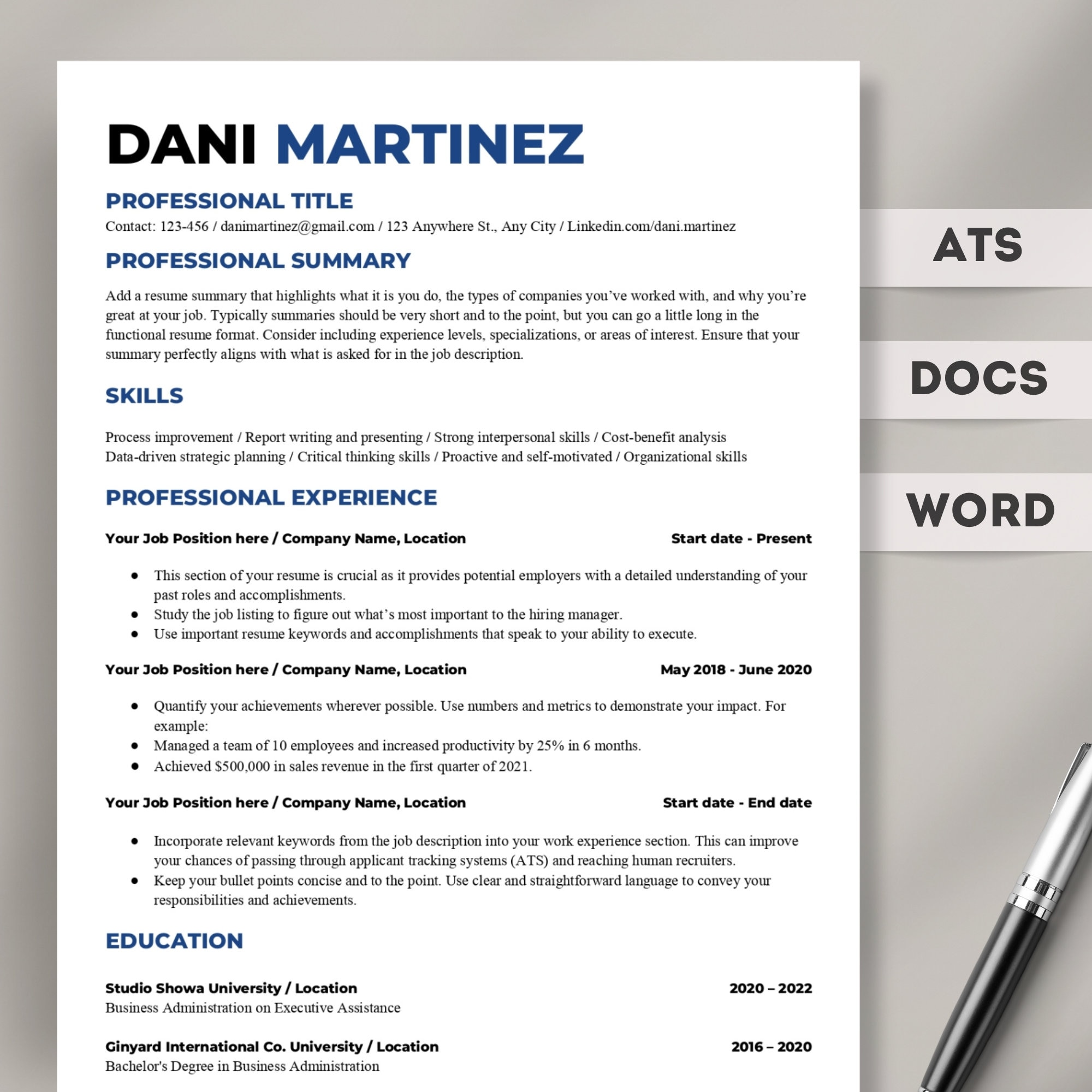 Resume Template for Google Docs Google Docs Resume Template - Etsy