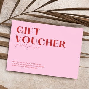 Vale de regalo rosa, plantilla de certificado de regalo editable de Canva, cupón comercial imprimible y editable por usted mismo, obsequio instantáneo personalizable para el cliente
