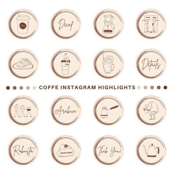 40 Coffe Instagram Highlight Covers Minimalist IG Story Highlight Covers Neutral Canva Editable Icons Beige Coffe Shop Highlights Pack