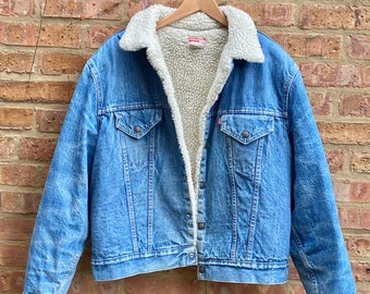 Vintage Levi&#39;s Sherpa Jean Jacket, Vintage Trucker Jacket, Sherpa-lined, Classic, No hand pockets