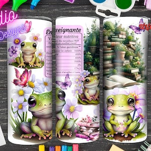 Profesor - Educador - 2 diseños - EN FRANCÉS - Información nutricional - Ranas - Vaso de 20 oz / varios proyectos - Archivos digitales PNG 300 dpi+