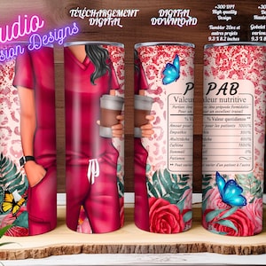 PAB - Femme - Préposée aux bénéficiaires - Valeur nutritive - Uniforme rouge - Café  - PNG - En FRANÇAIS - Tumbler/Gobelet 20oz -