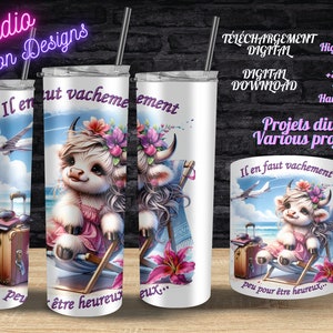 Adorable vache Highland - Voyage - Sud - Vacances - Bonheur -Inspiration-FRANÇAIS-Gobelet/Tumbler-Tasse/Mug - Shirt - Coussin  PNG