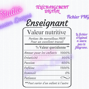 Tableau ''Valeur nutritive'' Enseignant - Fichier transparent - PNG - En français -
