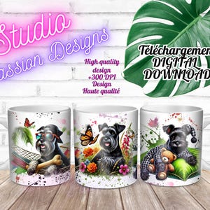 Adorable Schnauzer dog - Chien - Relax - Os -Mugs/ Tasses 11 oz et 15 oz -PNG - 300+ dpi