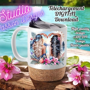 Amies - Soeurs - Nature - Friends -Vacances - Lac - Lake -Fleurs - Flowers - PNG - Tumbler- Tasse- Coussin -Gobelet -Sublimation