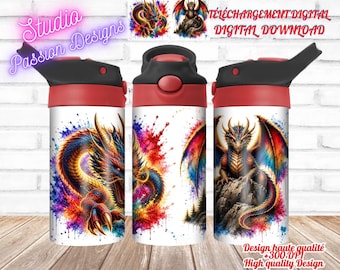 Dragons - Wrap Child's Cup - Kid's Tumbler - Digital download - PNG - Wrap - +300dpi - 12oz