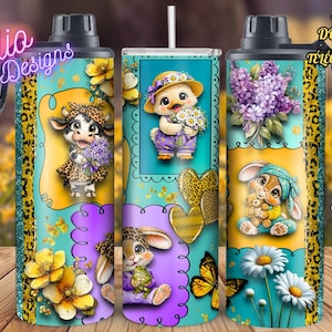 Printemps - Spring -Patchwork - Lapin- Bunny - Vache - Cow - Canard - Duck- Projets divers - Fichier numérique PNG - Mug - Tumbler - Gobelet