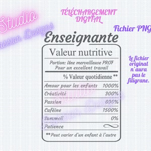Tabel ''Voedingswaarde'' Leraar - Transparant bestand - PNG - In het Frans -