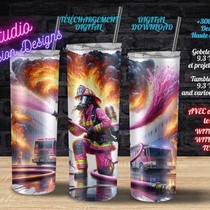 Magnifique POMPIÈRE - Firefighter - Fire - Pink - Incendie - Rose -  Gobelet 20oz - Tasse - PNG - +300dpi - Tumbler 20oz