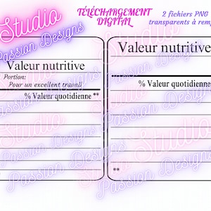 2 Tableaux ''Valeur nutritive'' à remplir - Fichiers transparents - PNG - En français -