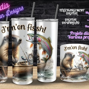 Marmot, vissende kat - Vis - J'm'en vis - Vakantie - Humoristisch - Zomer - IN HET FRANS -PNG -Tumbler -Beker - Trui - Wijnglas