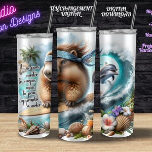Marmotte - Surf - Tu ne peux arrêter les Vagues - Plage - Océan -Mer - Dauphin -  Inspirant - EN FRANÇAIS -PNG -Tumbler -Verre - Chandail