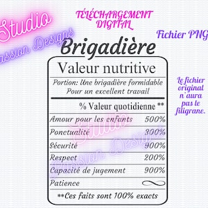 Tabel ''Voedingswaarde'' Brigadière - Transparant bestand - PNG - In het Frans - Clipart