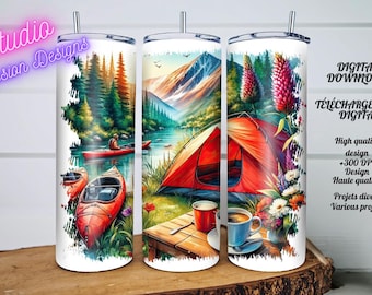Camping - Tent - Tent - Lake - Lake - Mountains - Landscape - Mountains - Cups and various projects - Digital download - PNG