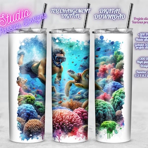 Plongée en apnée - Snorkeling -Ocean -Tortue -Mer -Turtle -Sea life - Sous l'océan -Gobelet 20oz Tumbler - Mug/Tasse - PNG -Digital Download
