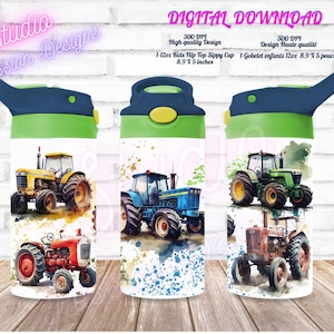 Farm Tractors - Tracteurs ferme  - Campagne  -Gobelet enfant 12oz -Kid tumbler 12oz- PNG - Wrap -2 fichiers (fond blanc et fond transparent)