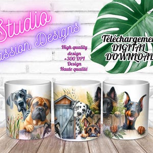 Magnifiques Chiens - Amazing Dogs peaking- Danois - Mastiff - Doberman - Husky - Berger -Dalmatien  -Tasses/Mugs 11/15 oz-PNG-300+DPI