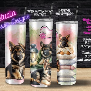 Chien Berger Allemand - German Shepherd dog - Lanterne - Cozy - Gobelet 20oz -  Tumbler 20oz - Wrap - PNG -Cipart - Digital Download