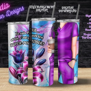 PAB - Femme - Préposée aux bénéficiaires - Super-pouvoir - Uniforme violet - PNG - En FRANÇAIS - Tumbler/Gobelet 20oz -