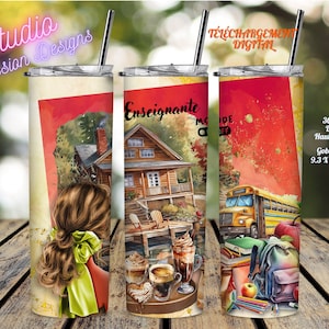 Enseignante - École -Prof -Vacances chalet -EN FRANÇAIS -Gobelet 20oz Droit - Fichier numérique PNG - 300dpi+