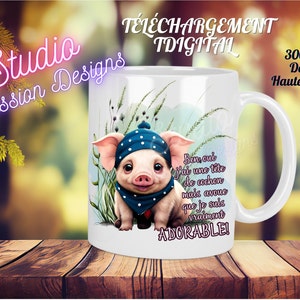 Varkenskop- Varken - Schattig - Citaat - Humor - IN HET FRANS - Hoge kwaliteit PNG digitaal bestand-Mok-Trui-Fles-Sublimatie